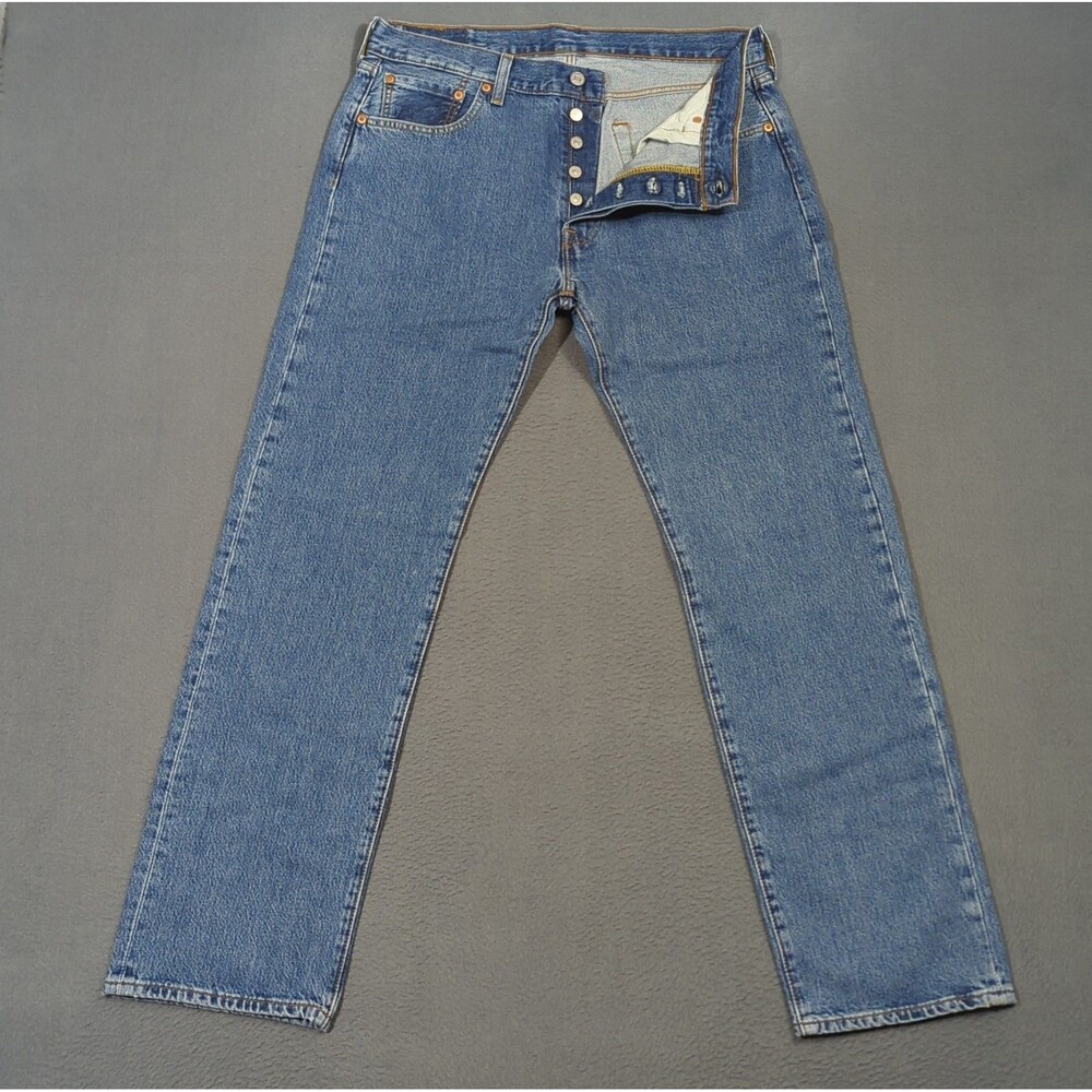 Levi's Jeans Men's 34x32 Fits 34x30 Blue 501 Straight Button Fly Denim